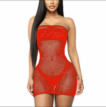 Load image into Gallery viewer, Women Sheer Mesh Bikini Cover Up Fishnet Crystal Bling Diamante One Piece
